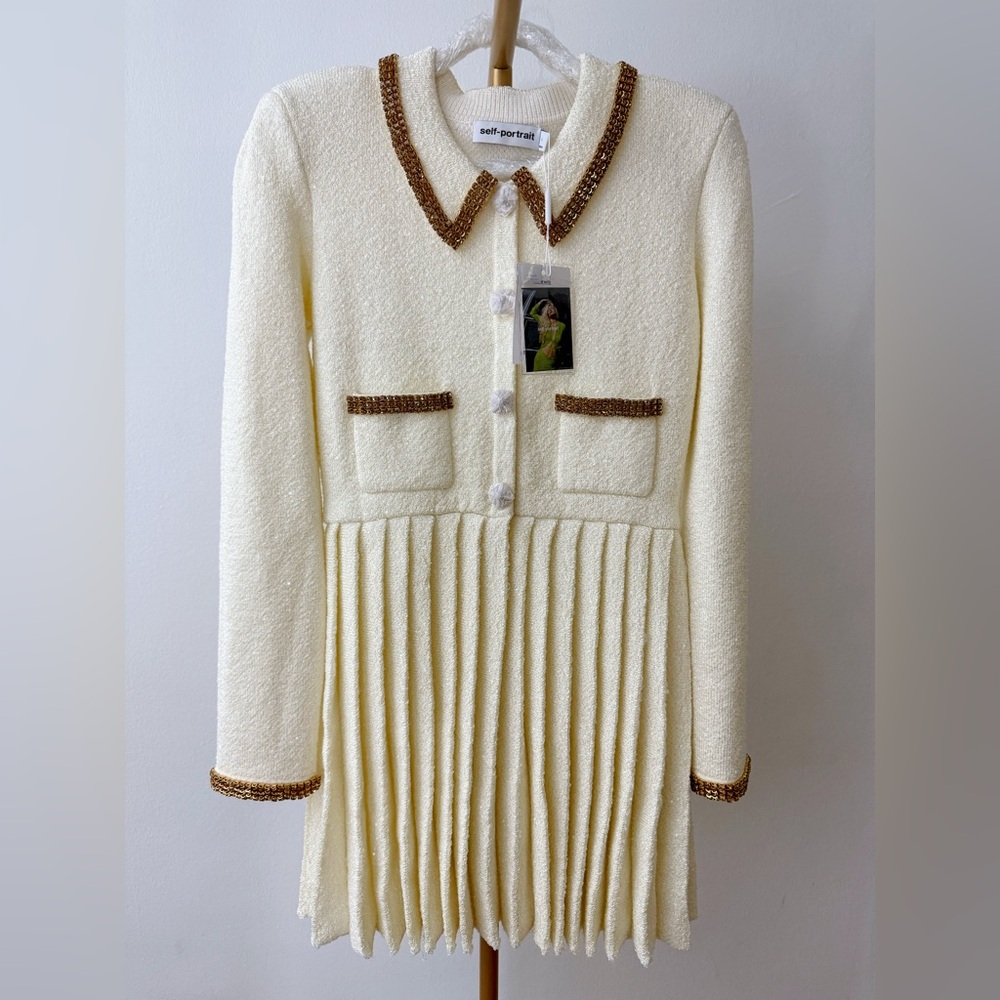 NWT Self-Portrait Dress| Self Portrait Ivory Mini Dress with Crystal Details